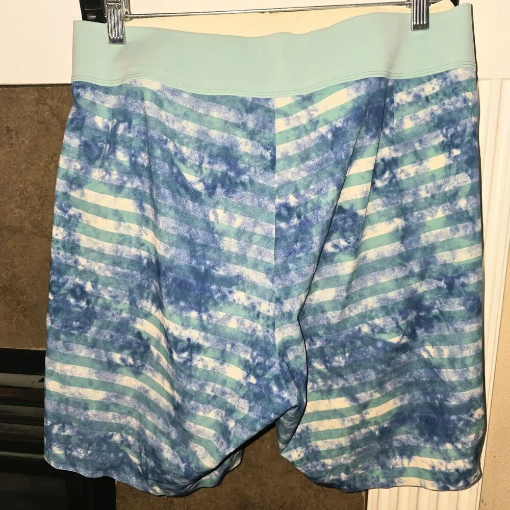 LULULEMON Sz 32 Stretch Blue Digital Swim Trunks Beach Surf Logo Board Shorts